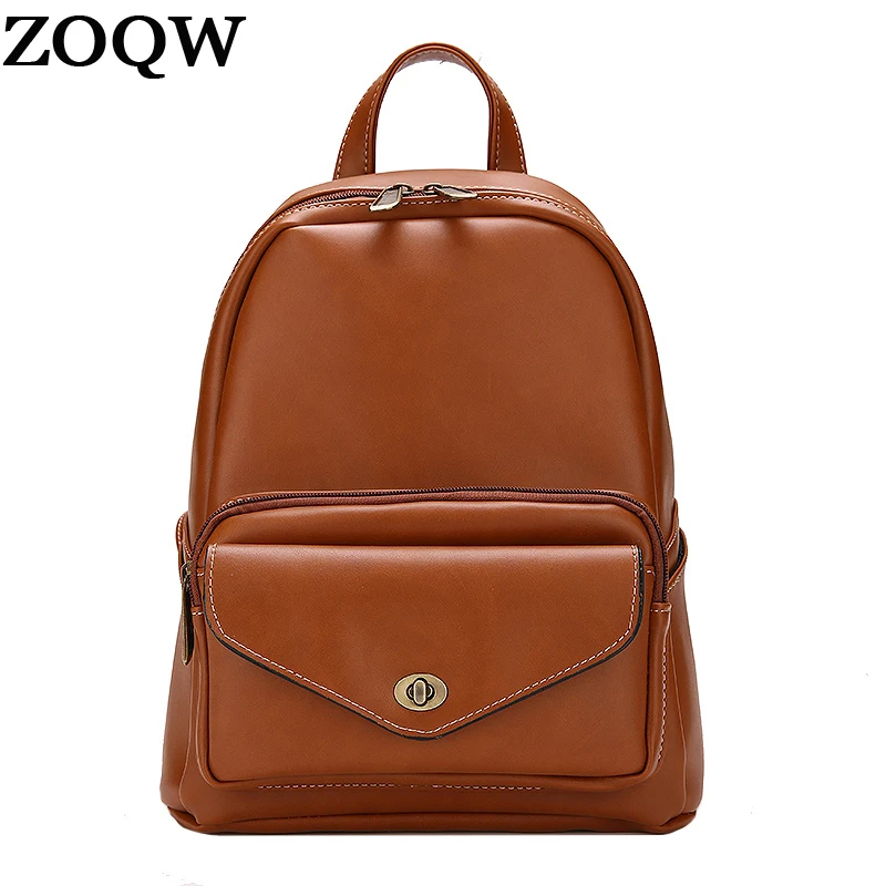 ZOQW Vintage Backpacks For Women PU Leather Backpack Female Shoulder School Bags for Teenage