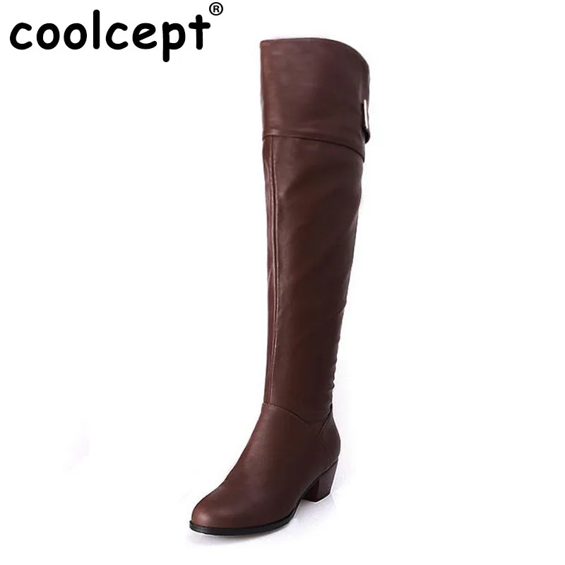 

Coolcept Free shipping over knee long high heel boots women snow fashion winter warm boot footwear shoes P10590 EUR size 33-41