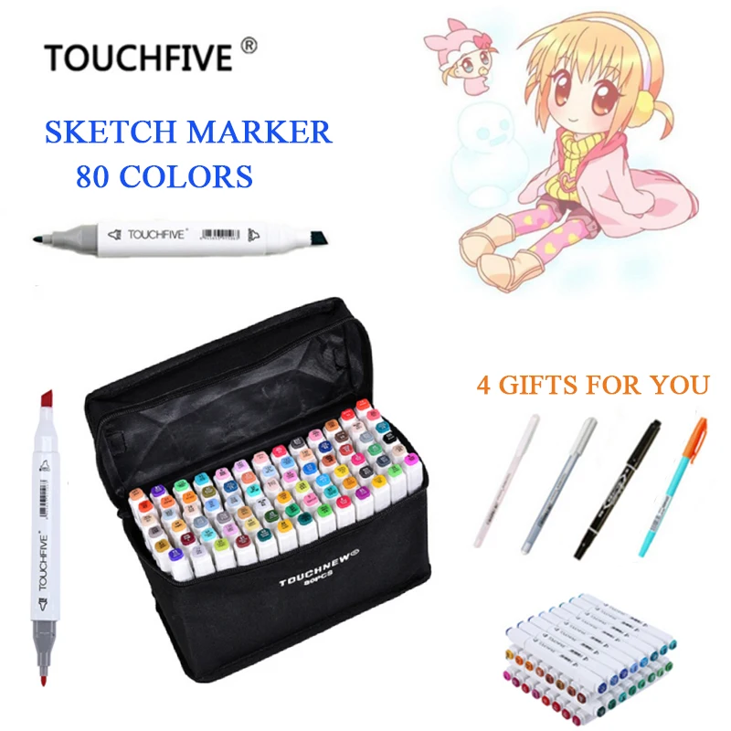 

rotuladores TouchFIVE 60/80/168 Colors Art Marker Set Alcohol Based Brush Pen Liner Sketch Markers Drawing Manga Art Supplies