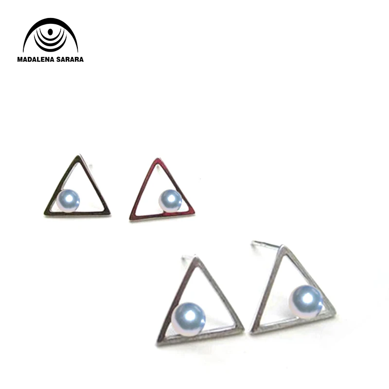 

MADALENA SARARA 7-8mm AAA Freshwater Pearl Sterling Silver S925 Triangle Earrings Fashion