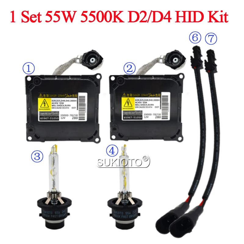 SUKIOTO 55W Fast Bright Ballast D2S D4S Xenon HID Kit 5500K D2R D4R HID Bulb For Toyota Lexus Car Headlight Kit Xenon D2S D4S (6)
