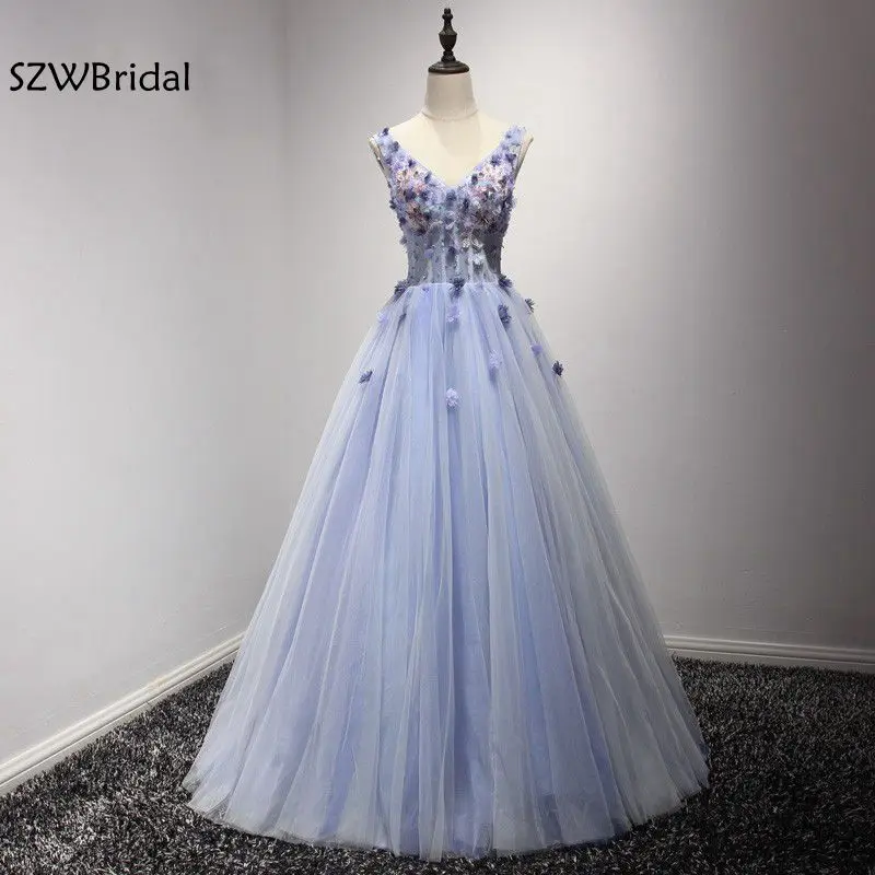 

Vestido de festa V Neck A-Line Evening dresses Long 3D Flower Beaded vestidos de festa formal dress abendkleider Evening gown