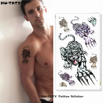

Nu-TATY Black Ferocious tiger Temporary Tattoo Body Art Arm Flash Tattoo Stickers 17*10cm Waterproof Fake Henna Painless Tattoo