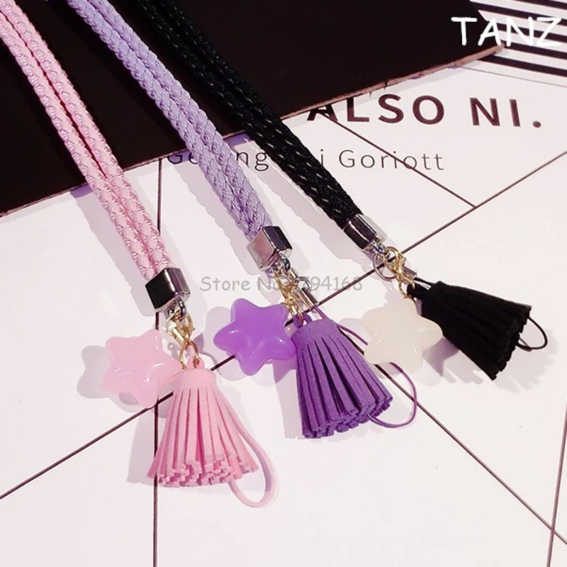 

Luxury Neck cell phone mobile chain straps keychain Charm Cords DIY Hang Rope Lariat Stars Tassels Lanyard for iphone 8 7 6 5 5c