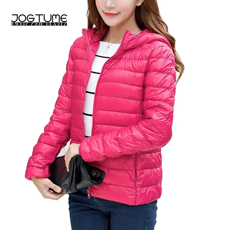 

JOGTUME Duck Down Warm Jackets 2017 Autumn Winter Womens Hooded Fashion Coat Lightweight Female Slim Casual Coats Plus Size 6XL