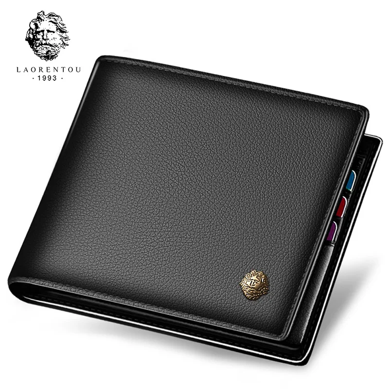 

Laorentou Vintage Simple Style Genuine Leather Wallet Men's Short Wallet 100% Cow Leather Casual Male Standard Wallets N5