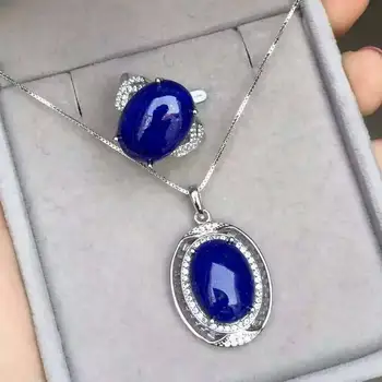 

Fidelity Natural lapis s925 sterling silver personality fine jewelry sets for women natural blue gemstone rings Pendants