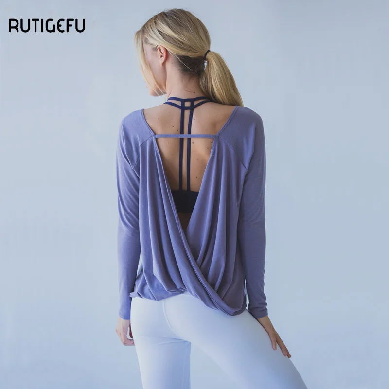 2017 Fall Women's Yoga Tops Fitness Shirts Sports Long Sleeve Sexy Back