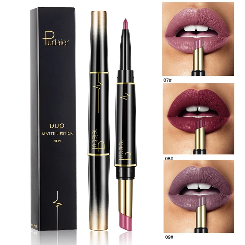 

Brand Pudaier Double Ended Matte Lipstick Wateproof Long Lasting Lipsticks Nude Dark Red Lips Liner Pencil Lip Makeup Cosmetics