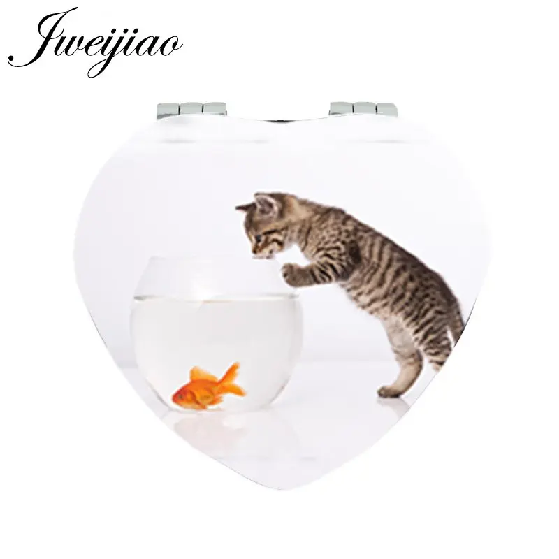 E791 JWEIJIAO Луна и кошка на ветке сердце карманное зеркало из искусственной кожи мини складное 1x/2x увеличительное зеркало для макияжа для женщин - Цвет: E791