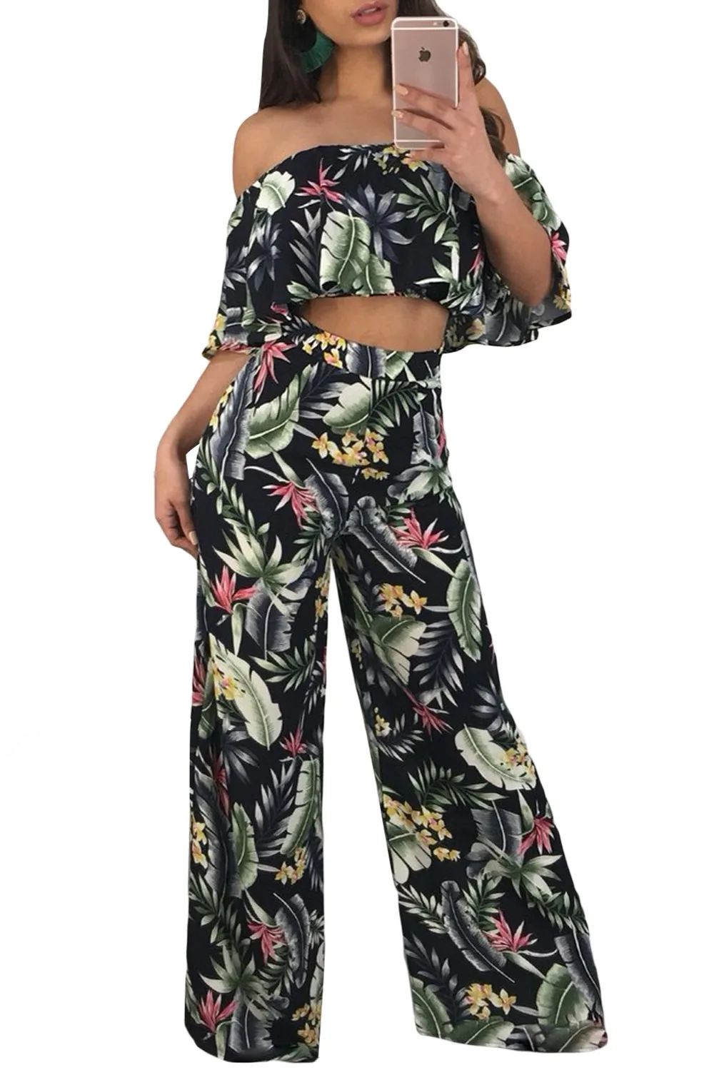 2018 New Arrival Summer Women's Casual Tropical Print Ruffle Crop Top ...