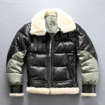 

Brand keep warm men's genuine goat leather down jacket vintage classic designer sheep skin autumn winter luxury coat large size
