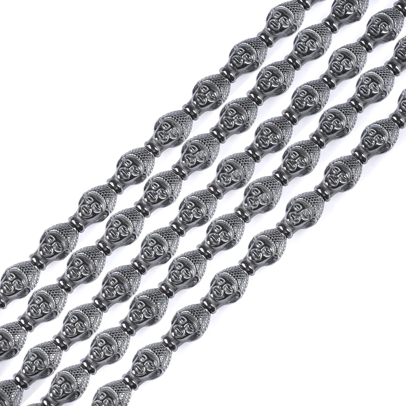 

AAA Buddha head Black Hematite beads Natural Stone 14*9mm 28Pcs Loose top beads Jewelry bracelet Making DIY Findings Accessories