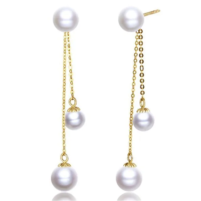 18k Yellow Gold Drop Earrings Natural Cultured Freshwater Pearl For Women Wedding Long Dangle Ear Wear Jewelry Gifts 18k Yellow Gold Drop Earrings Natural Cultured Freshwater Pearl For Women Wedding Long Dangle Ear Wear Jewelry Gifts