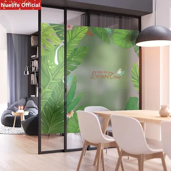 

Tropical plant leaves electrostatic frosted glass film bathroom living room bedroom kids room office pvc opaque film