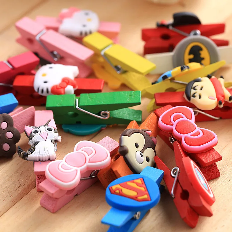 20 шт. 35 мм мультфильм Мини Деревянные Peg Pin прищепка Craft клипы для Фотобумага одежда смешанные Цвет DA