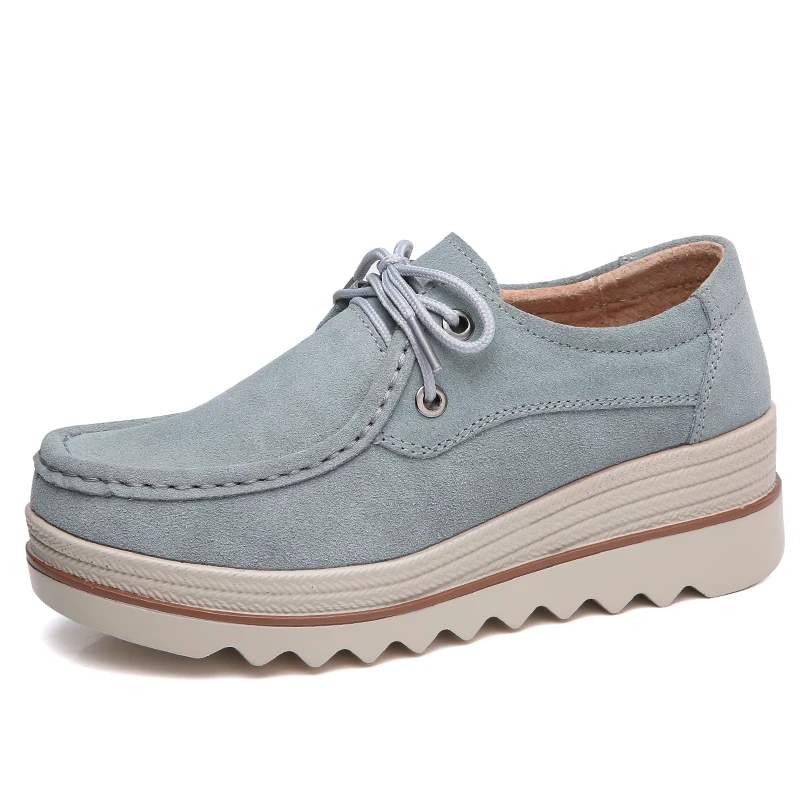 

LeFoche 2018 Women 's Slope Heel Internal Increase Slip on Leather Runway Shoes Casual Loafers Flats Shoes Women