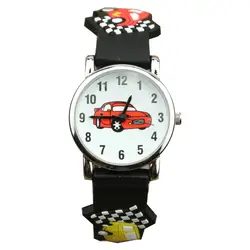 Детская мода кварцевые часы мультфильм 3D Часы яркий Цвет Стильный Аналоговые гоночный автомобиль желе водонепроницаемый Часы