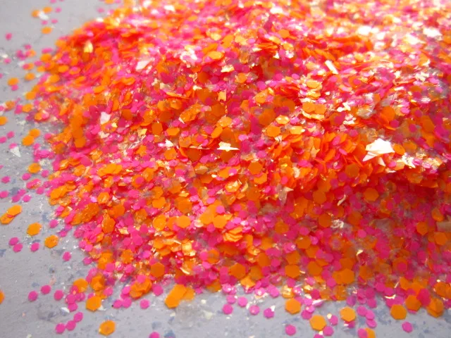 

Neon Orange Solvent Resistant Glitter Iridescent Medium Confetti Glitter Flake Glitter for Nail Polish Nail Art Crafts G537