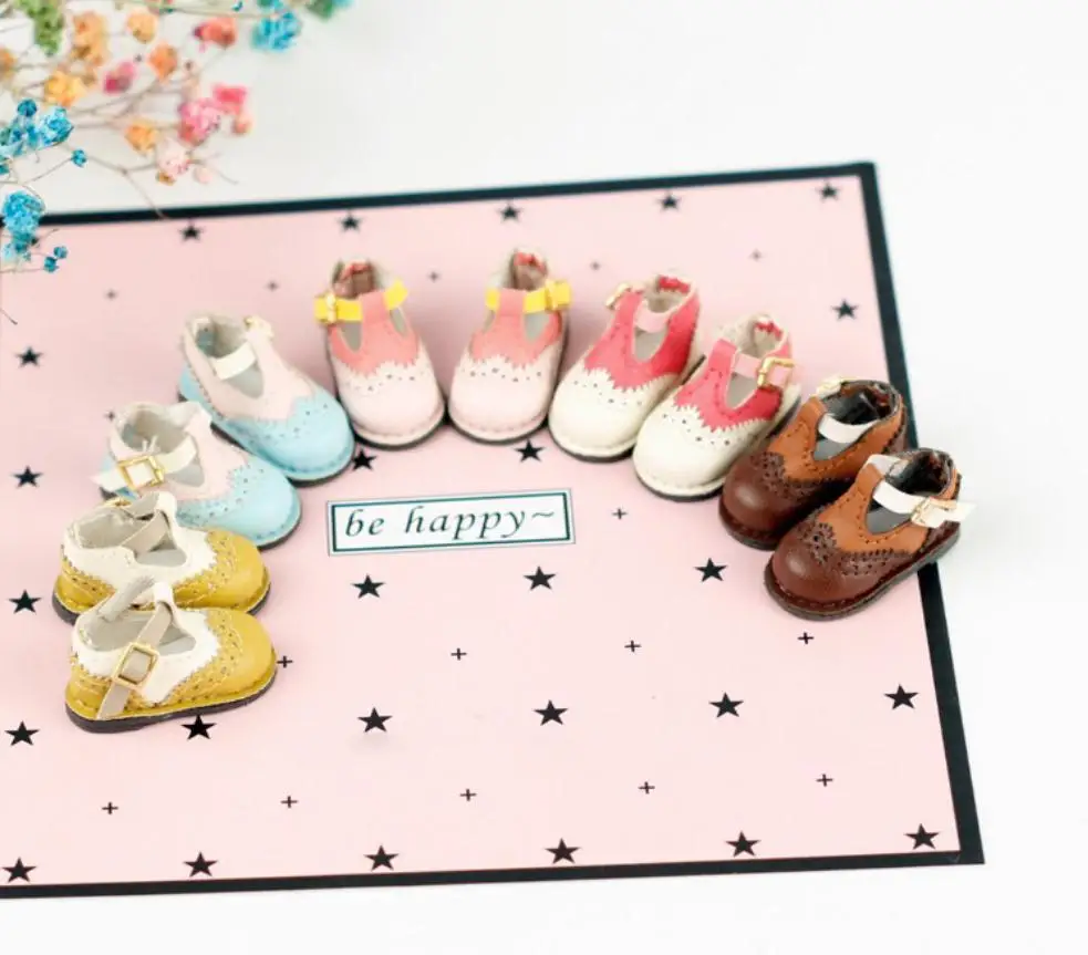 

1 Pair 3cm Blyth Dolls T-stripe Leather Shoes Candy Color Doug for Azone Momoko Lati JerryBerry Holala 1/6 Dolls Accessories