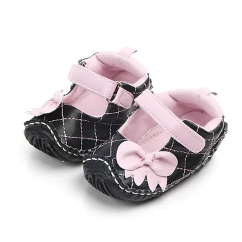 

Fashion Princess Baby Girls Shoes Pu Leather Bowknot Plaid Soft Rubber Sole No-slip First Walker Prewalker