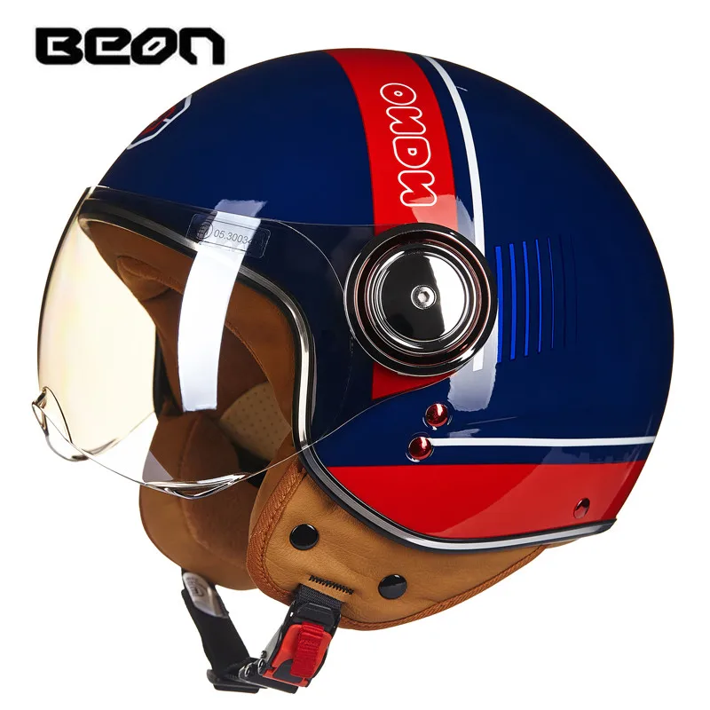 Мотоциклетный шлем Мужской винтажный самокат открытый шлем ретро женский мотоциклетный шлем, одобренный ECE BEON B-110B Moto casco - Цвет: Blue red Nano