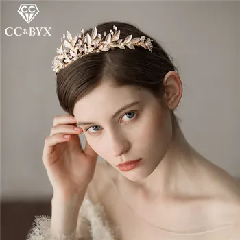 

CC wedding jewelry crowns and taiars hairbands pearl luxury engagement hair accessories for bridal cubic zircon shine leaf O398