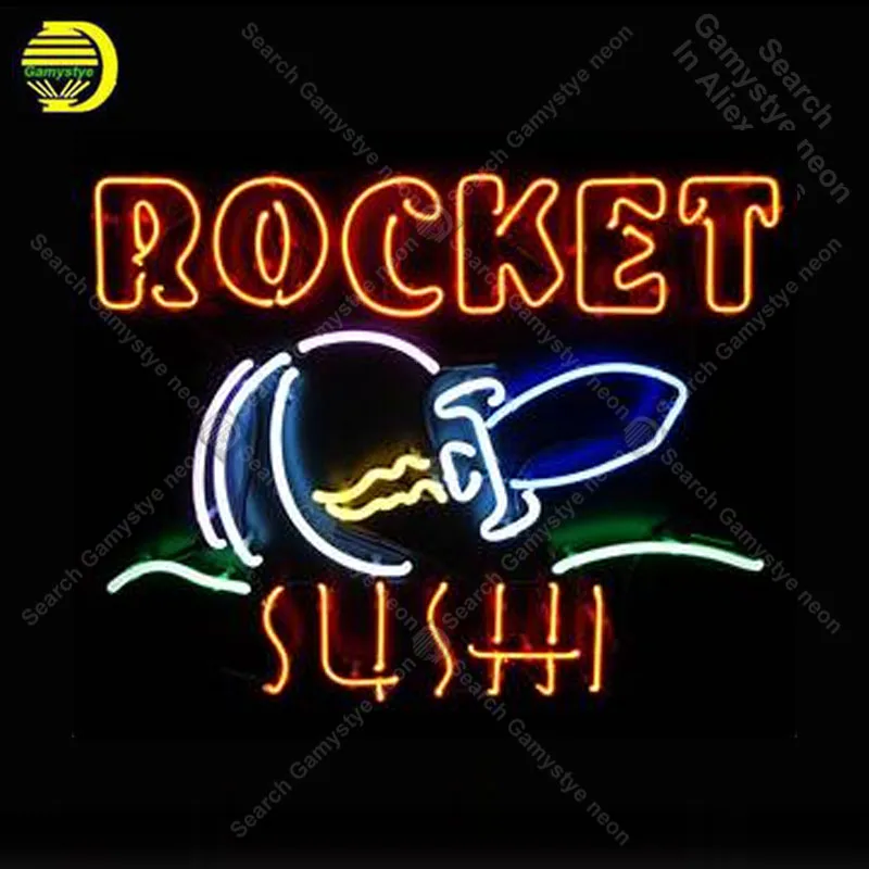Неоновая вывеска для Rocket суши стекло Tube Your логотип магазина дисплей Декор ручной работы Ресторан знак света лампы anuncio luminoso лампы