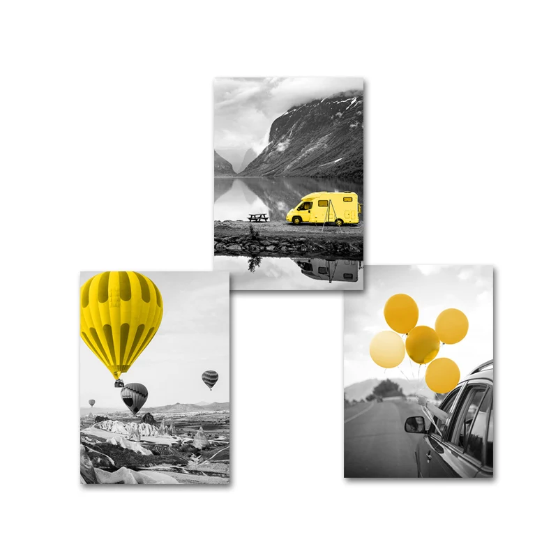 Современный плакат для путешествий, пейзаж, желтый воздушный шар, принты картины на холсте, абстрактные настенные художественные картины для гостиной, дома, декоративные - Цвет: set