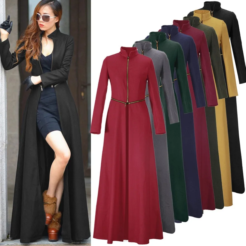 New Winter Full Skirt Vintage Dress Coat Women X long Trench Wool Coat