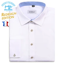 

Fayezoo's Slim Fit Quick Dry & Easy-Iron Solid White Sartorial Double Cuff with Collar Patchwork Formal Business Dress Shirt
