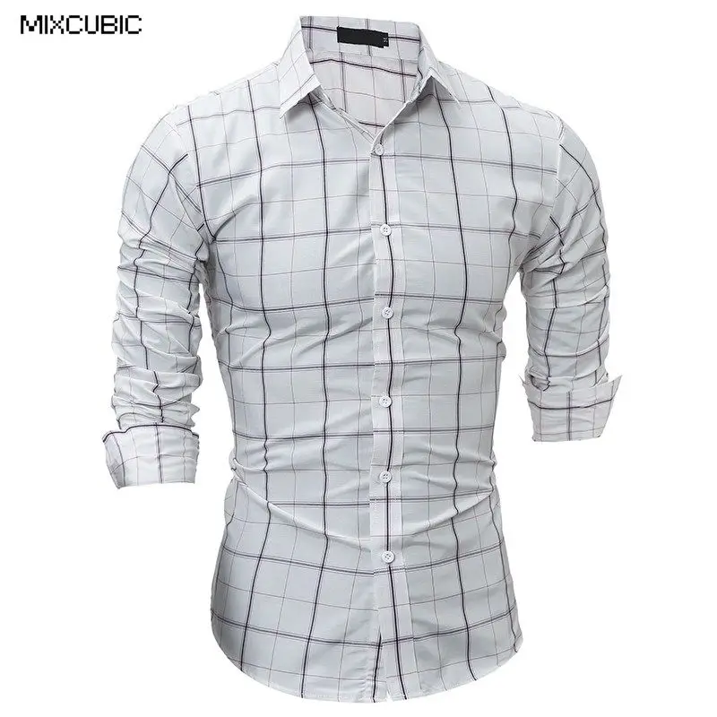 MIXCUBIC 2017 spring England style classic big white plaid shirts men ...