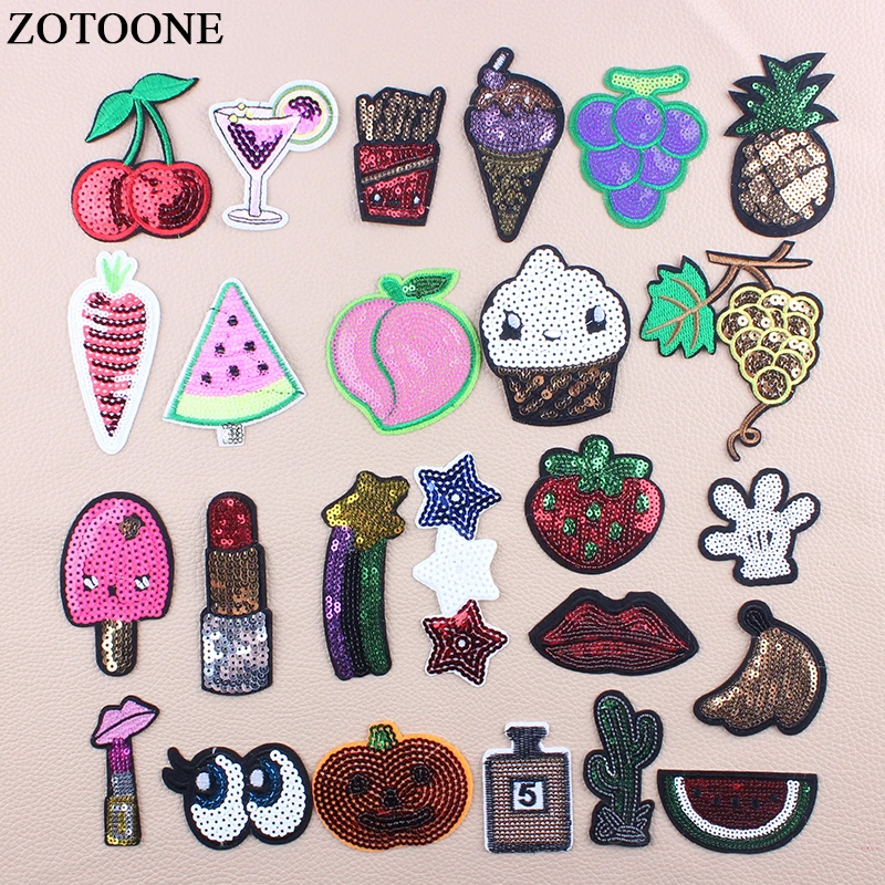 

ZOTOONE Iron On Lips Eye Sequin Patches For Clothing Food Fruit Patch Stickers Embroidery Applique Applications For Clothes F