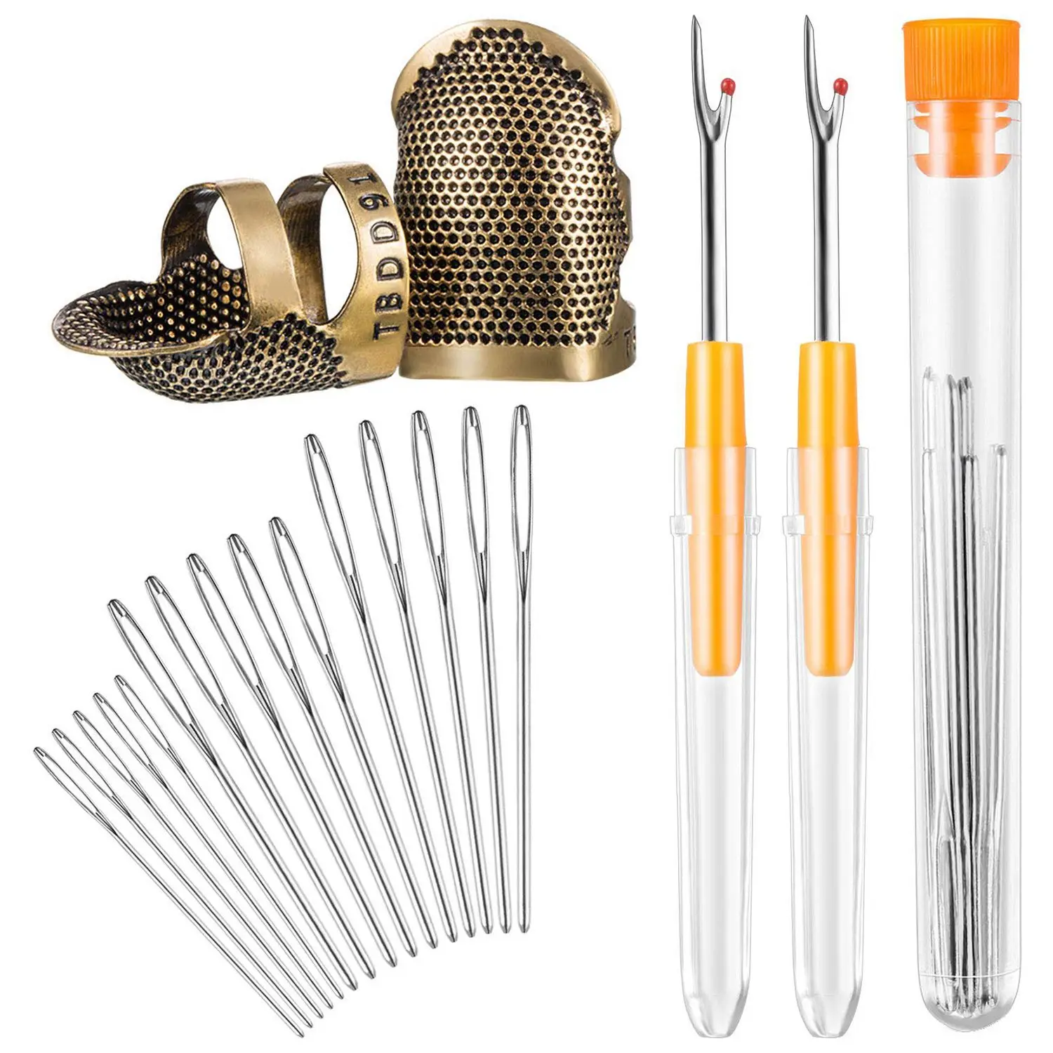 

Hot Sewing Tool kit, 2 Pieces Sewing Thimble Finger Protector Copper Adjustable Finger Protector and 2 Pieces Seam Stitch Ripp