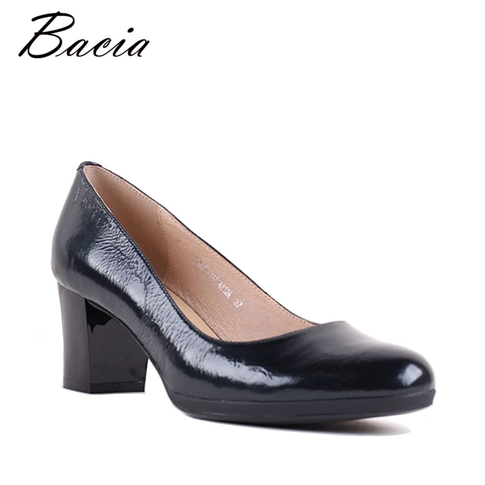 

Bacia Brand Women Round Toe High Heels Genuine Leather Thick Heels Comfortable Cow Leather Shoe Retro Handmade Party Shoes SB027