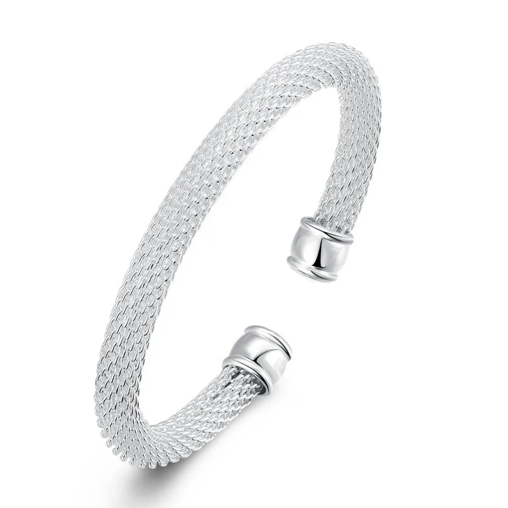 Buy B040 Top quality Silver Plated & Stamped 925 mesh cuff bracelet bangle