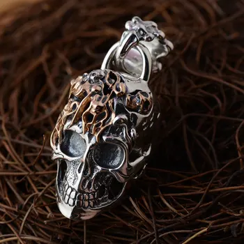 

FNJ 925 Silver Skull Pendant New Fashion Skeleton Pure S925 Solid Thai Silver Pendants for Women Men Jewelry Making