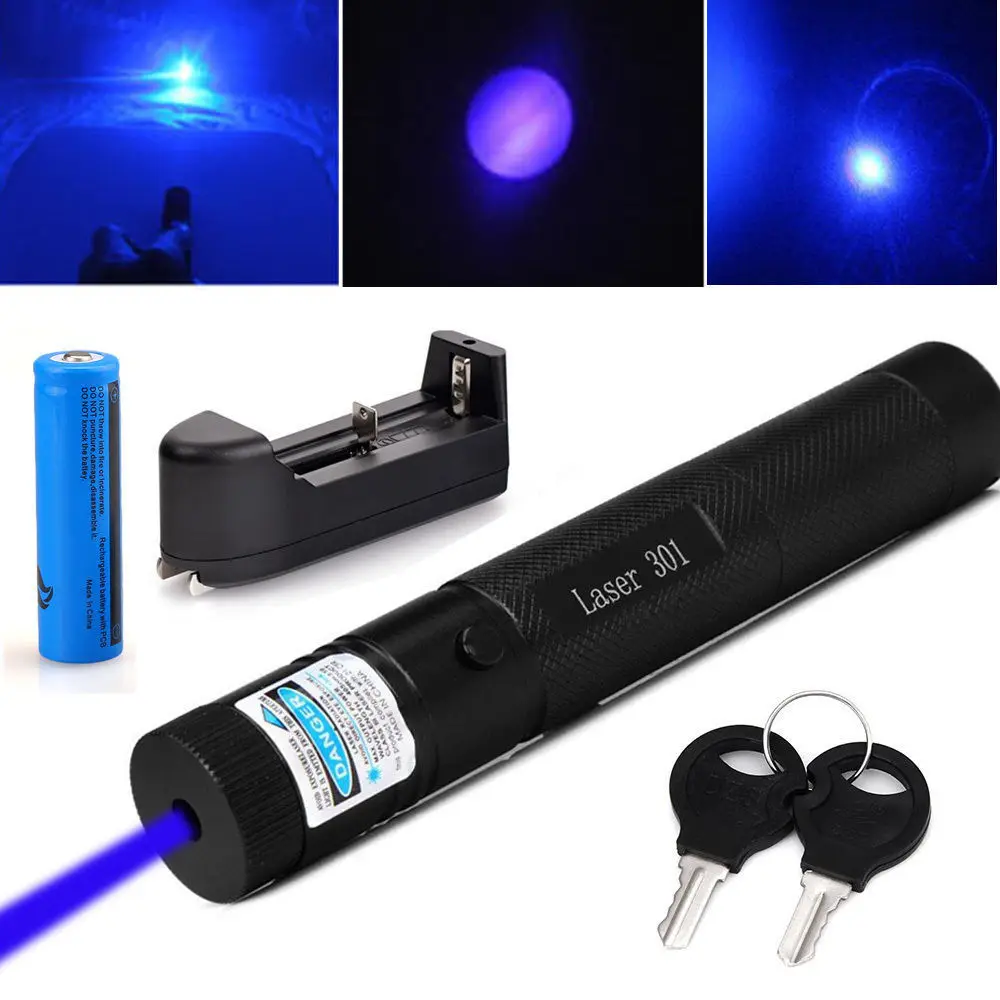 Синий Фиолетовый лазерная указка ручка регулируемый фокус 405nm 50 миля Видимый луч лазер + 18650 батарея зарядное устройство