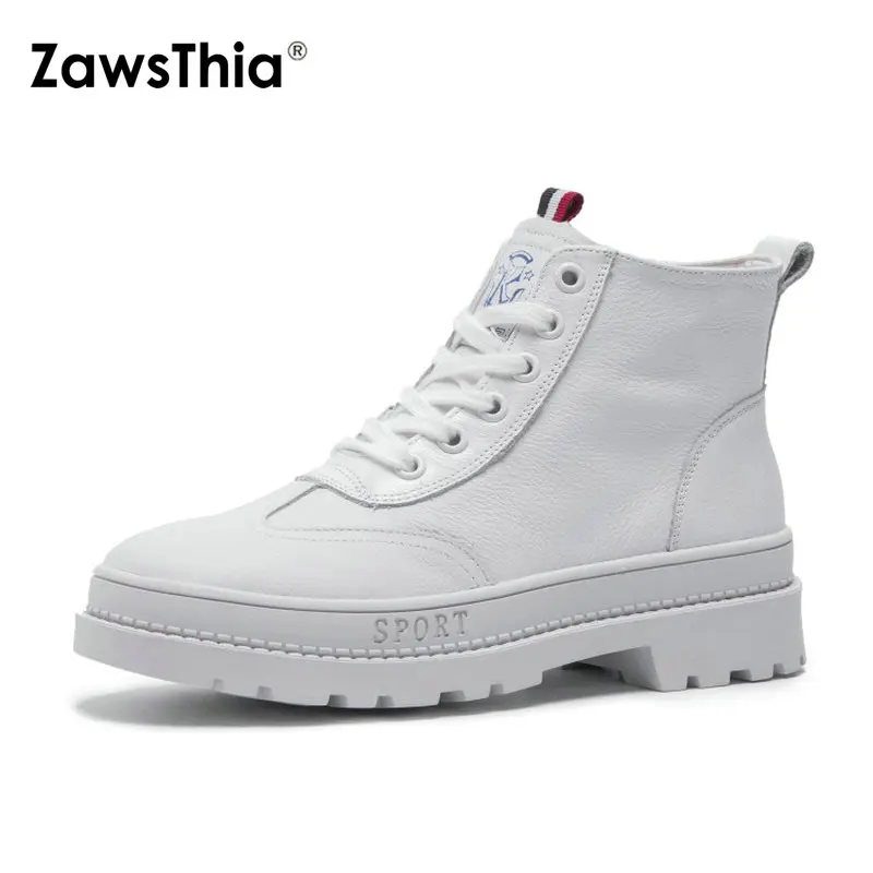 ZawsThia/2019 г. Зимние Нескользящие женские кроссовки из натуральной кожи