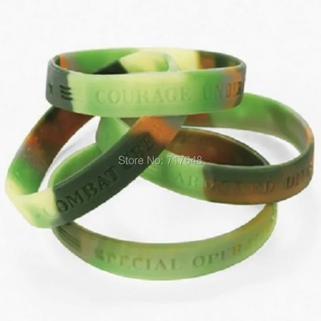 300pcs Green Camouflage Army wristband silicone bracelets free shipping