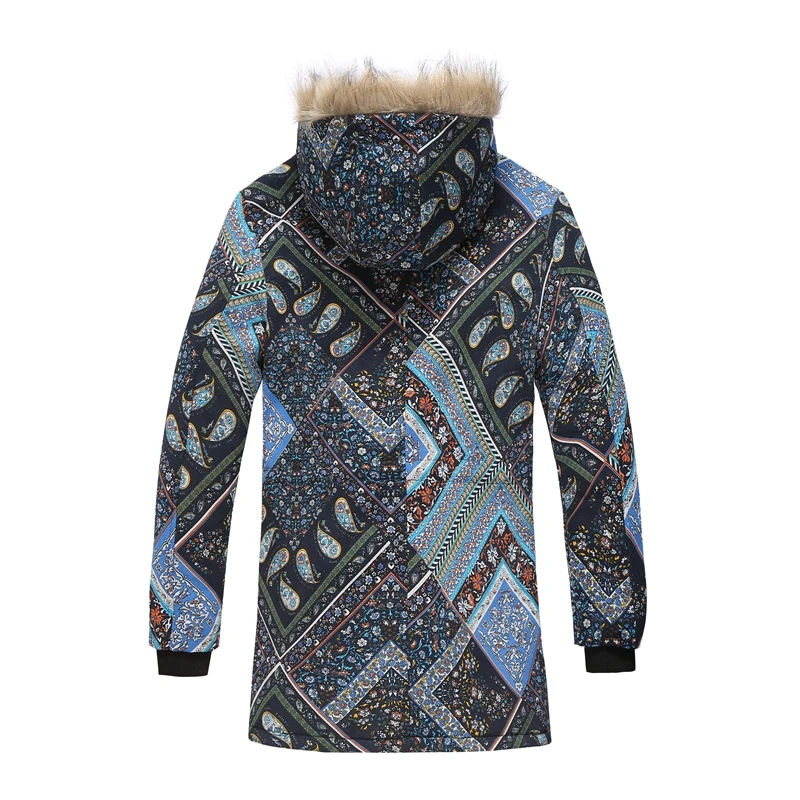 

SHUJIN 2019 Men Winter Coat Male Thicken Warm Fur Collar Hooded Printed Casual Zipper Long Sleeve Basic Outwerwear