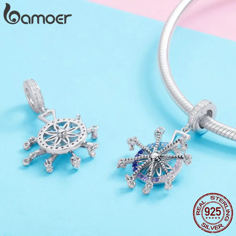 BAMOER Authentic 925 Sterling Silver Ferris Wheel Pendant Colorful Cubic Zircon Charms fit Necklace Bracelets DIY Jewelry SCC869