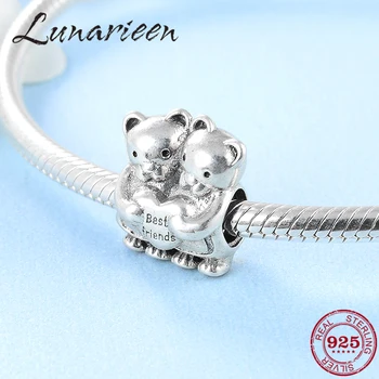 

925 Sterling Silver Cute friendship hugs two bears charm beads Fit Original Pandora Charms Bracelets Jewelry making Friend gift