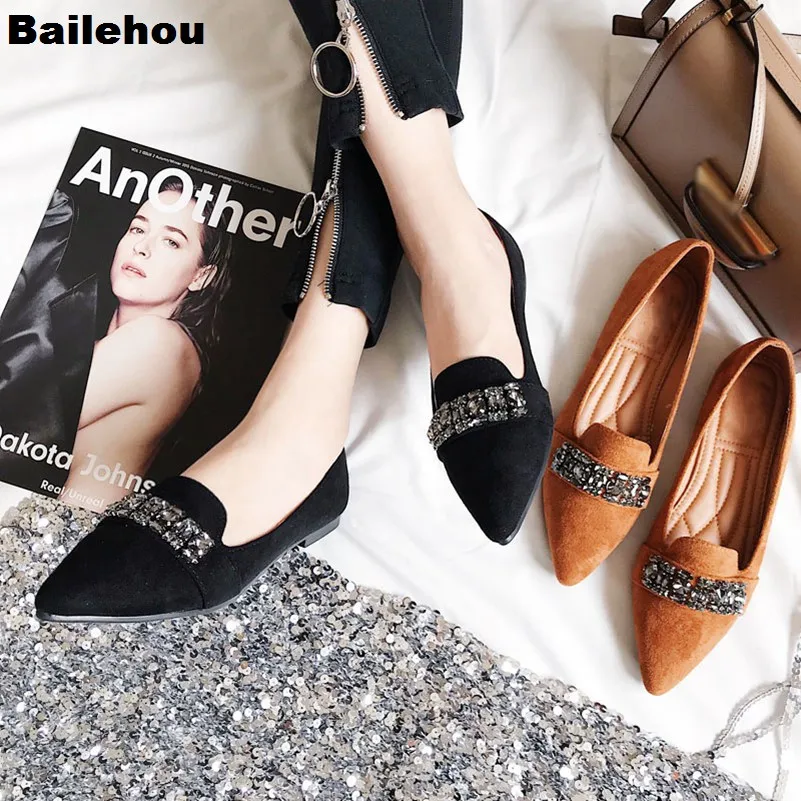 

Bailehou Women Flat Ballet Shoes Pointed Toe Shallow Slip On Crystal Women Single Shoes Ladies Comfortable Flats Zapatos Mujer