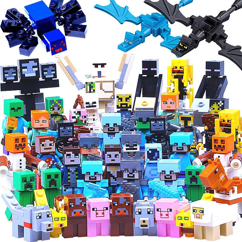 

31style For LegoING Minecrafte Figures Steve Alex Animals Zombie Villager Building Blocks Toys Legoed Figure Crystal Version Set