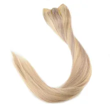 Full Shine 100% Flip Human Hair Extensions Halo Style No Clip No Tape Color #18/613 Blonde Fish Line Halo Remy Hair Extension