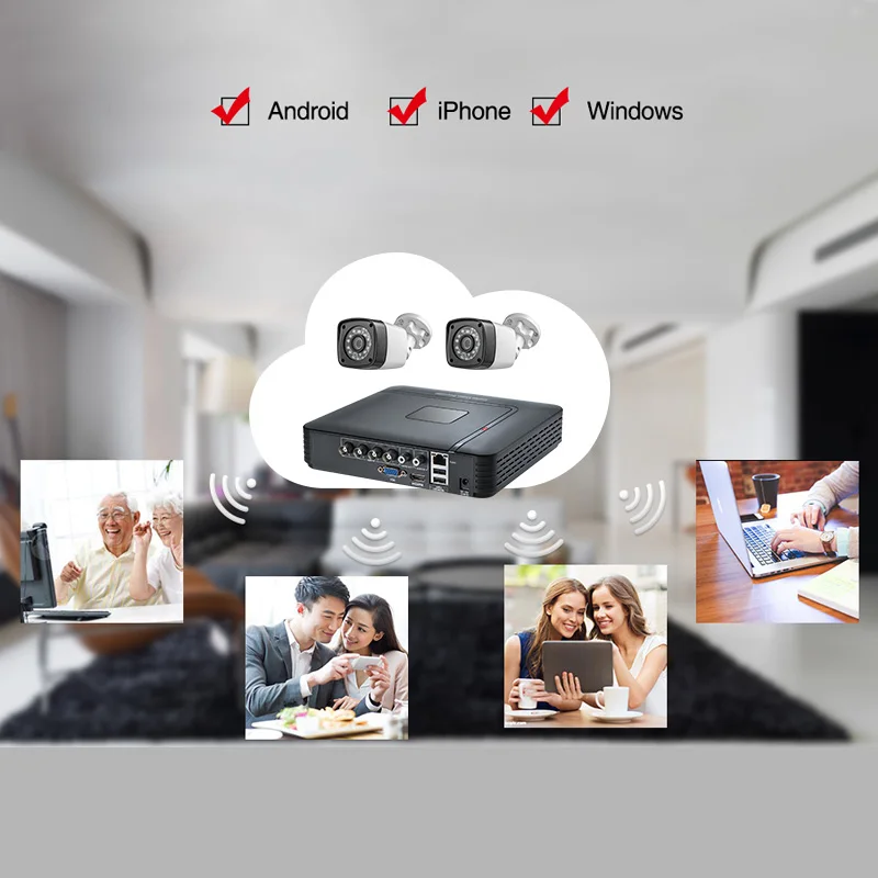 FUERS 4CH DVR система безопасности 2 шт Крытая наружная камера с 1ТБ 2ТБ HDD 4.0MP