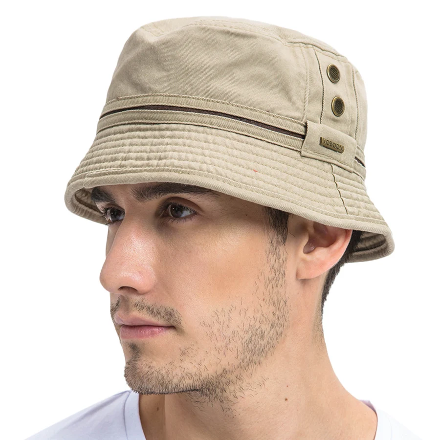 VOBOOM Summer Khaki Bucket Hat Men Plain Solid Wide Brim Twill Cotton