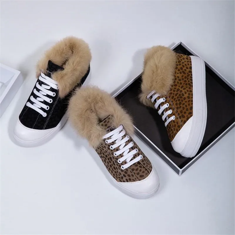 Big Size 30-44Fashion Leopard Women Flat Platform Sneakers Round Toe Lace Up Lady Casual Shoes Winte Warm Plush Fur Female Shoes (14)
