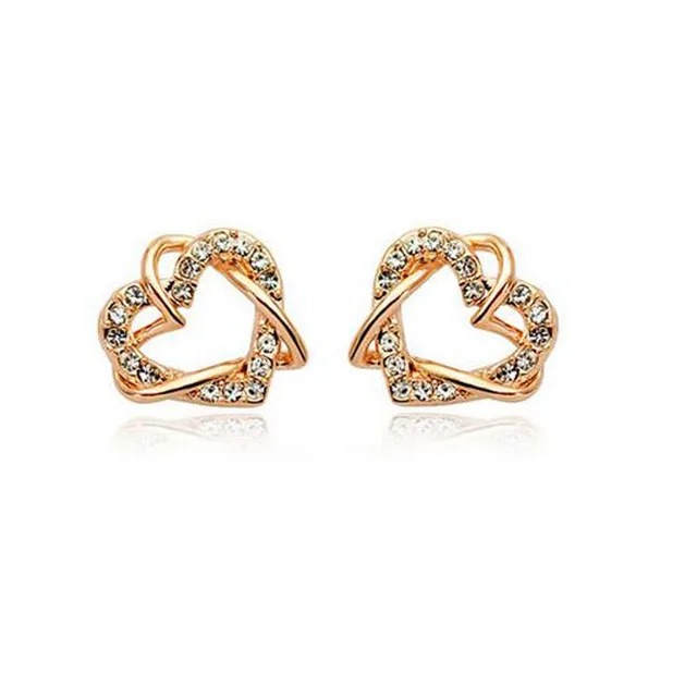Kids Jewelry Rose White Gold Color Clear Crystal Cer Double Kids Jewelry Rose White Gold Color Clear Crystal Cer Double Heart Stud Earrings For Children